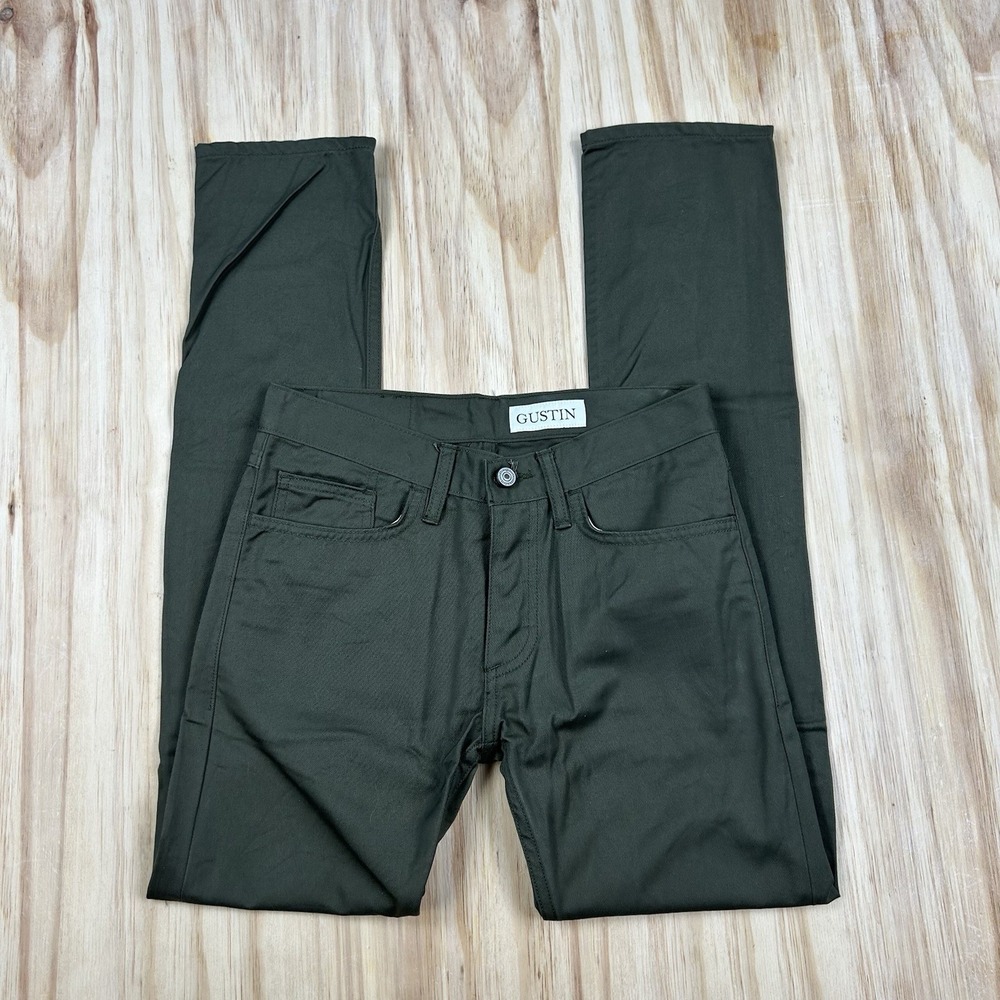Gustin Mens Slim Fit Button Fly Pants 30x30 Green Denim‎ Premium Designer